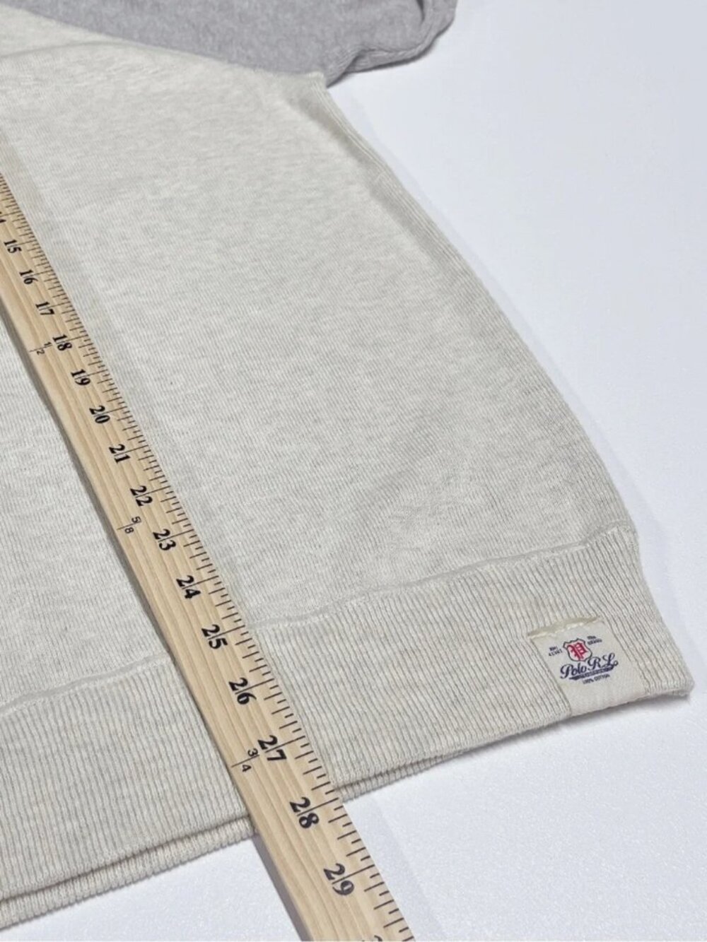 Polo Ralph Lauren Men’s Cream & Light Gray Raglan Sleeve Design Pullover Sweater - Picture 8 of 10